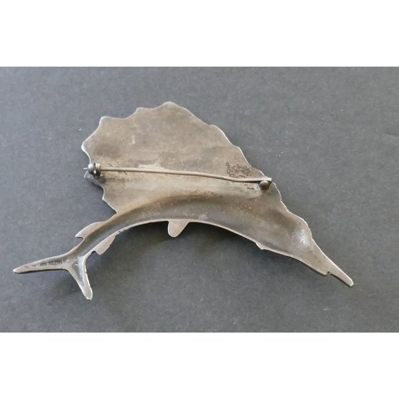Fabulous Large Vintage Sterling Silver Sailfish Brooch marked Sterling - Picture 2 of 6